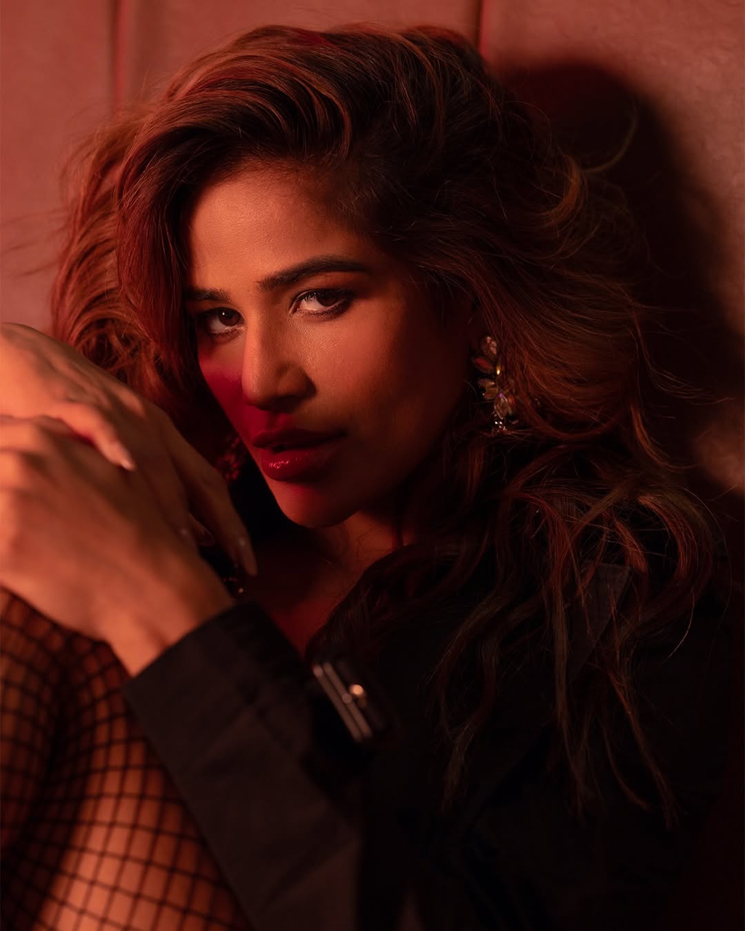 Poonam Pandey confident stylish pose black ensemble look