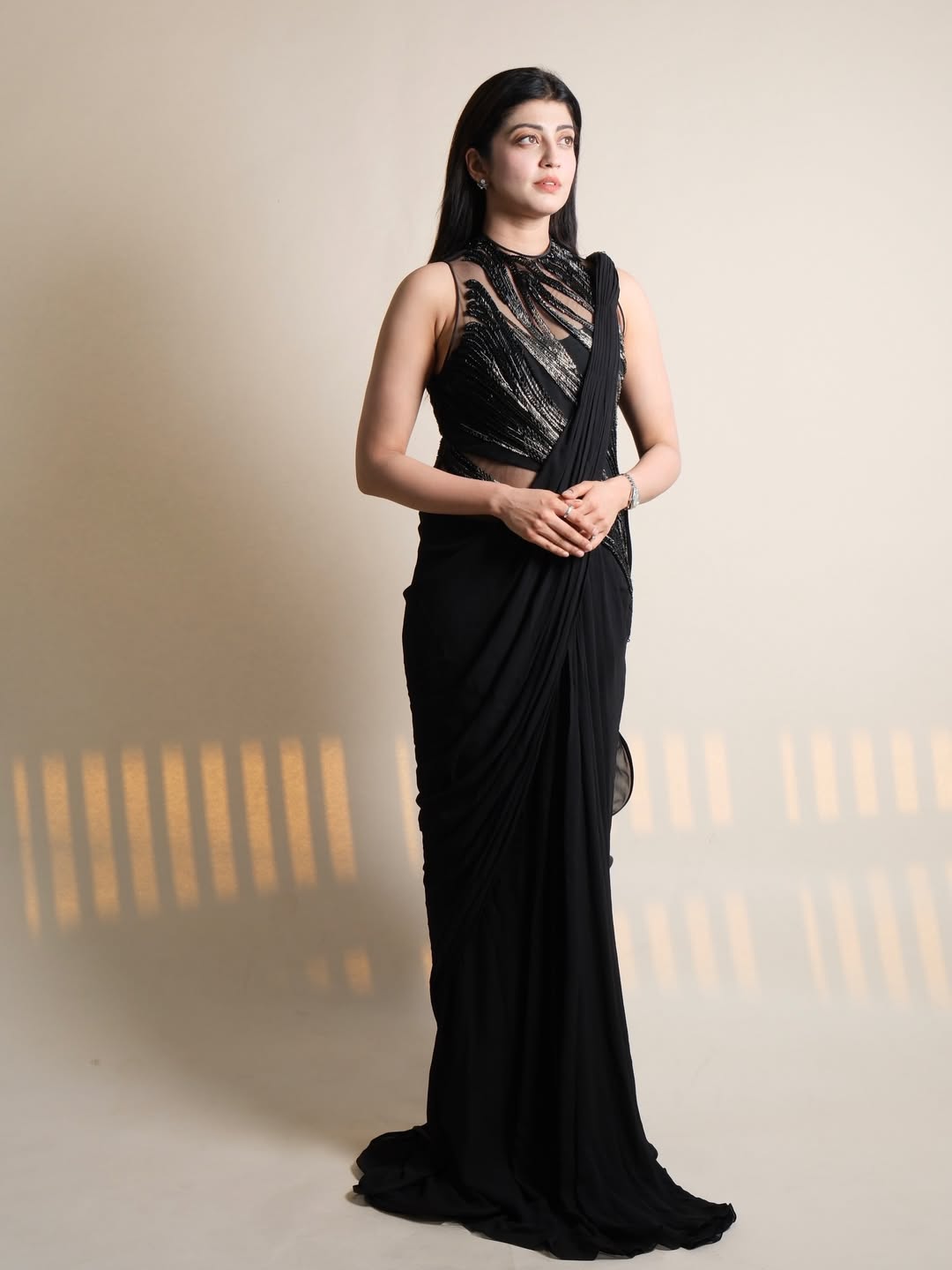 Pranitha Subhash graceful look wearing elegant black saree