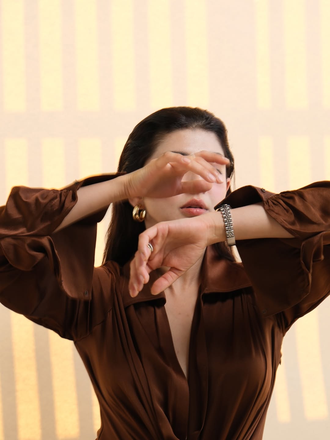 Pranitha Subhash brown outfit statement look elegant stylish pose