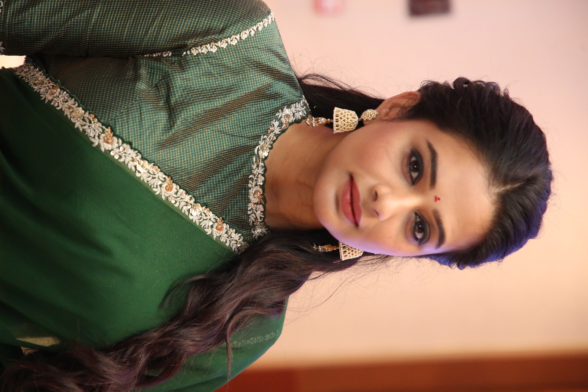 Priyamani green saree with statement accessories