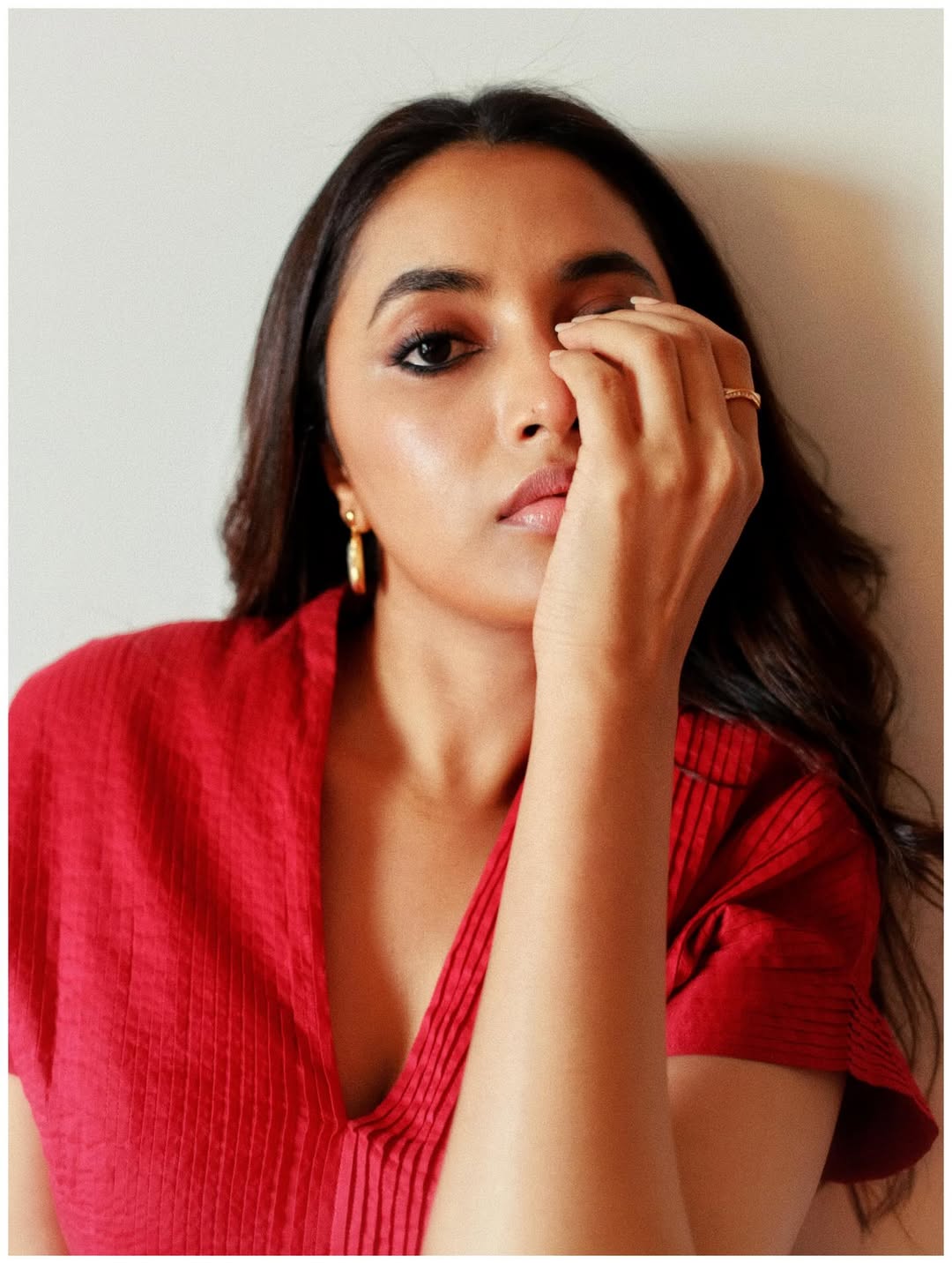 Priyanka Mohan red outfit with confident elegant style