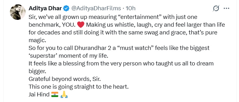 Aditya Dhar’s Emotional Reply Wins Hearts