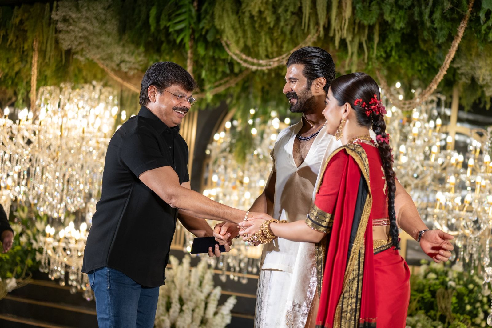 Boyapati Srinu with Rashmika Mandanna Vijay Deverakonda reception