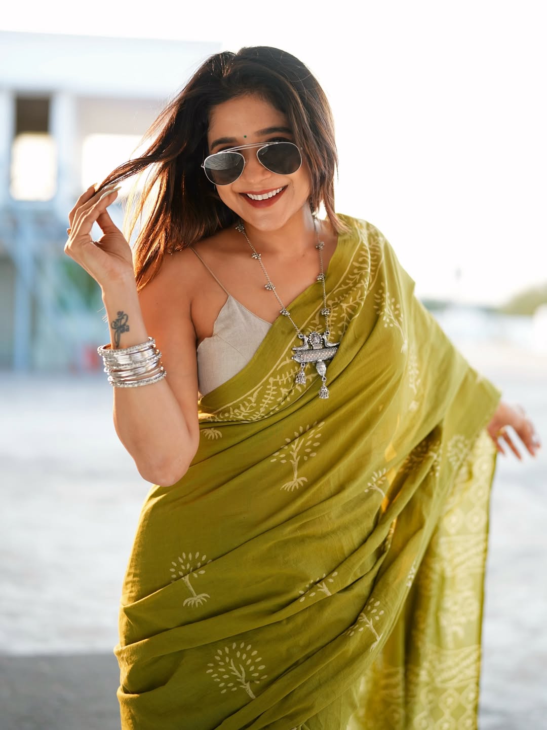 Sakshi Agarwal vibrant saree look with radiant smile