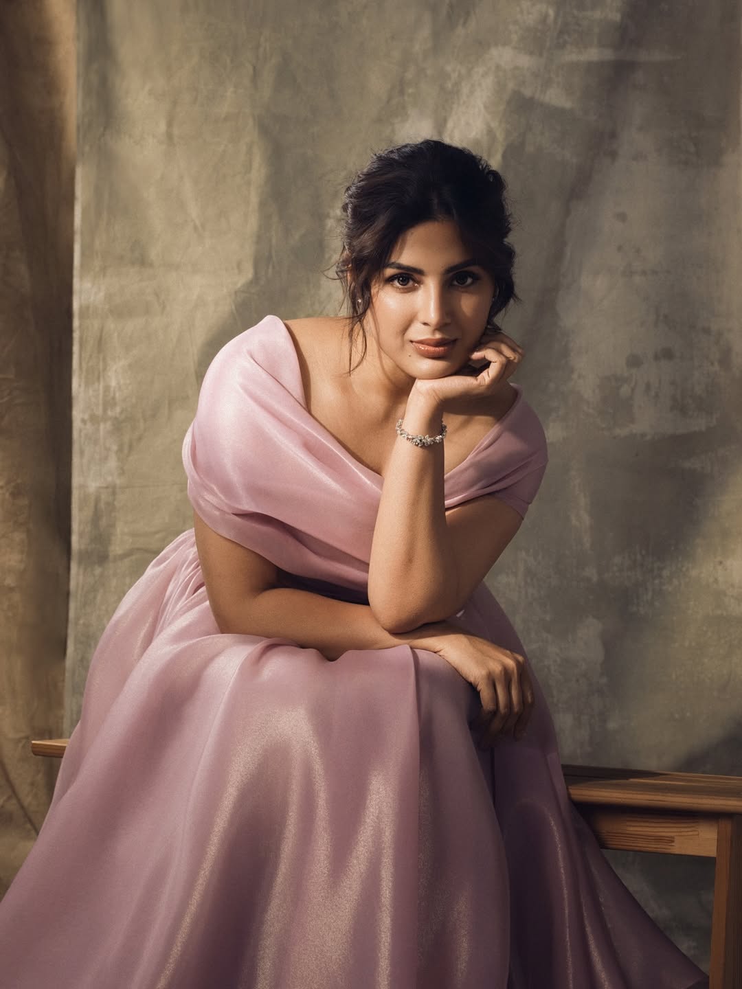 Samyuktha Menon modern pink ensemble elegant style