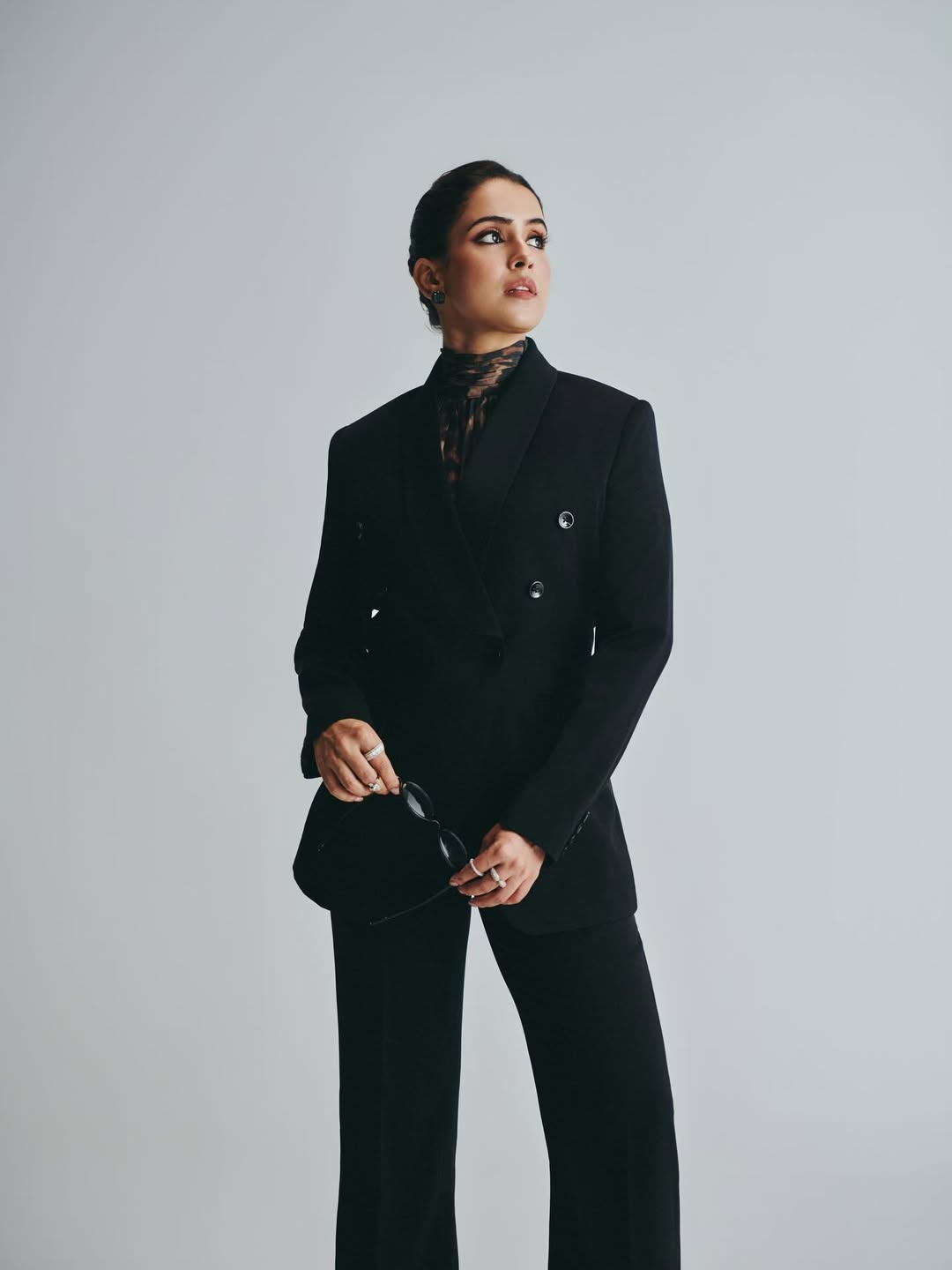 Sanya Malhotra bold black blazer powerful fashion look