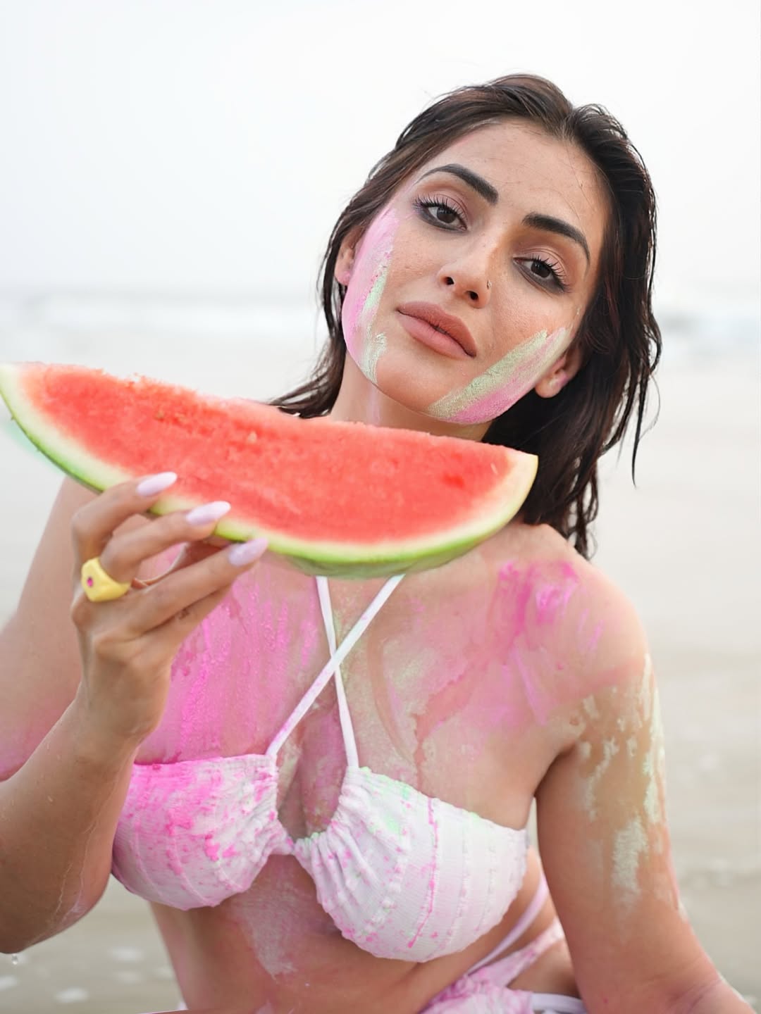 Shivangi watermelon theme beach outfit stylish pose