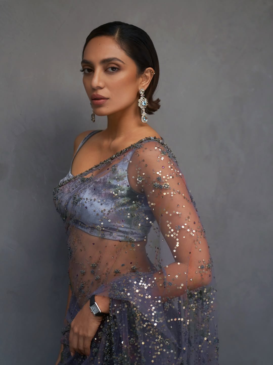 Sobhita Dhulipala sheer elegant outfit with sparkling style