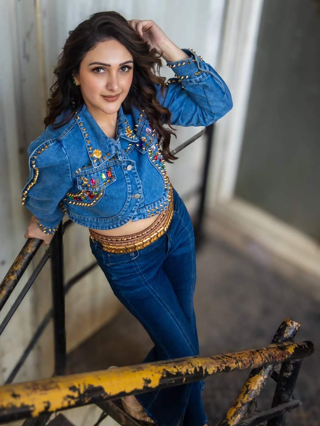 Sridevi Vijaykumar stylish denim outfit trendy glam pose