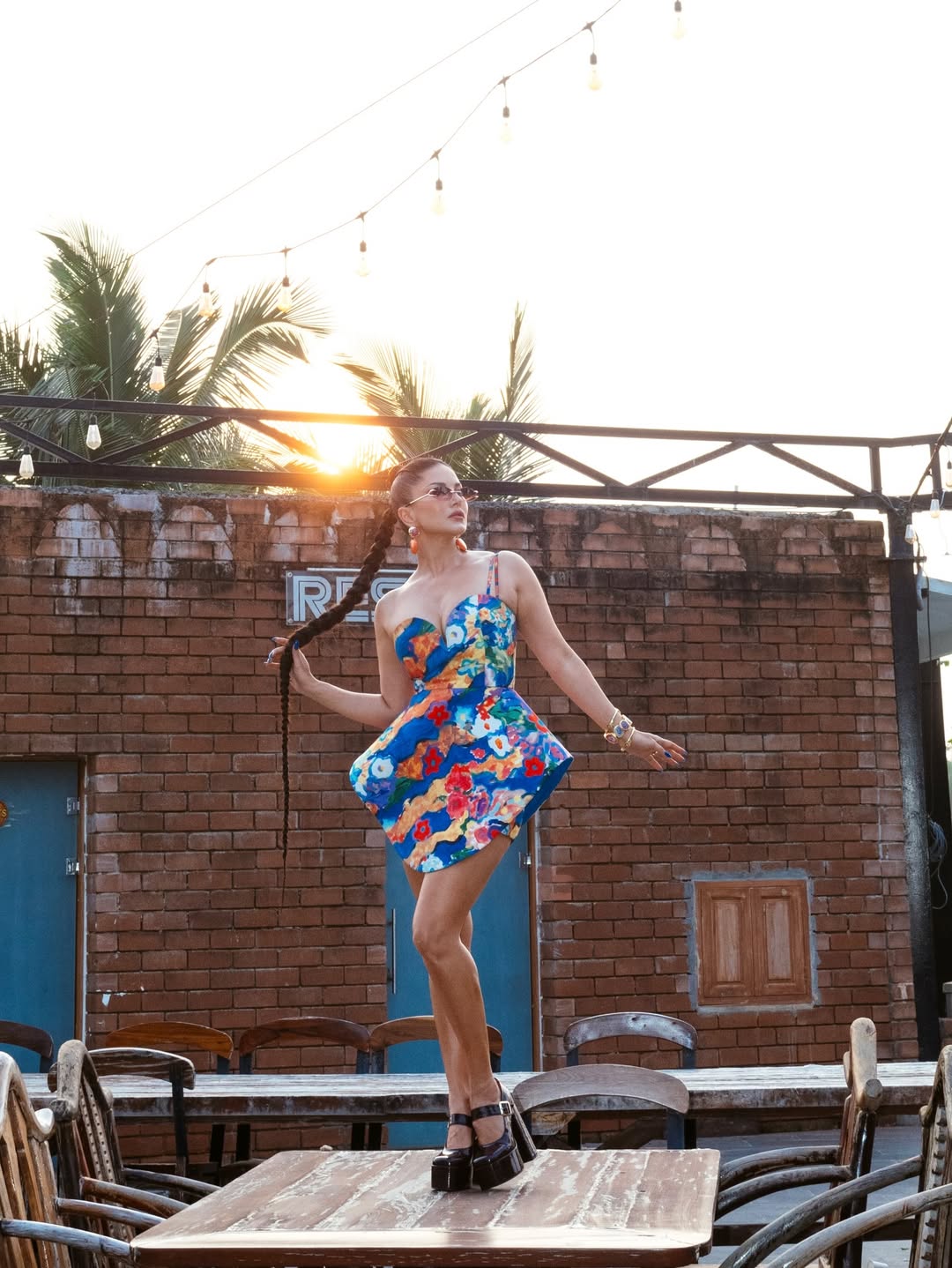 Sunny Leone vibrant sunset style bold fashion statement