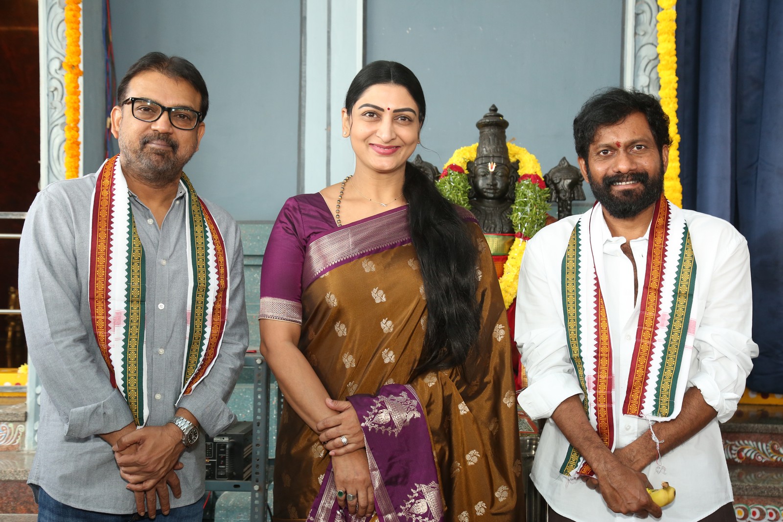 Cast and crew during traditional pooja ritual