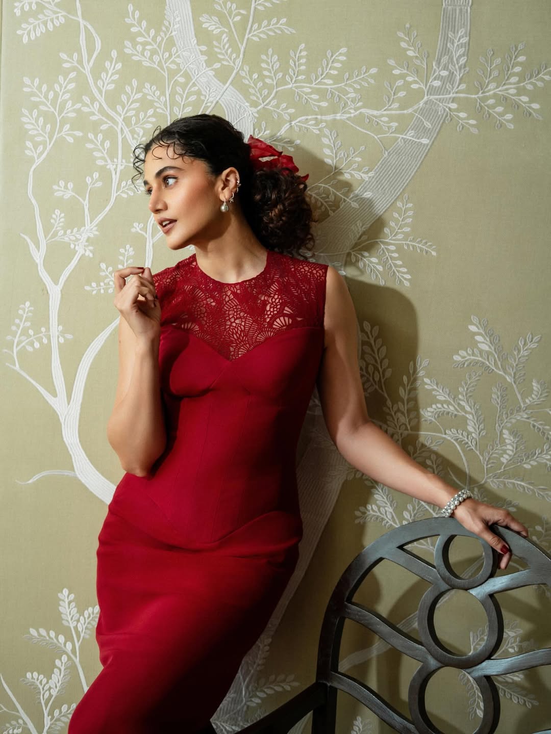 Taapsee Pannu red dress stylish pose confident attitude