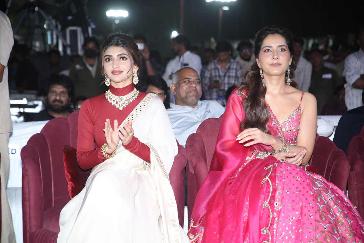 Sreeleela Raashii Khanna seated together at event