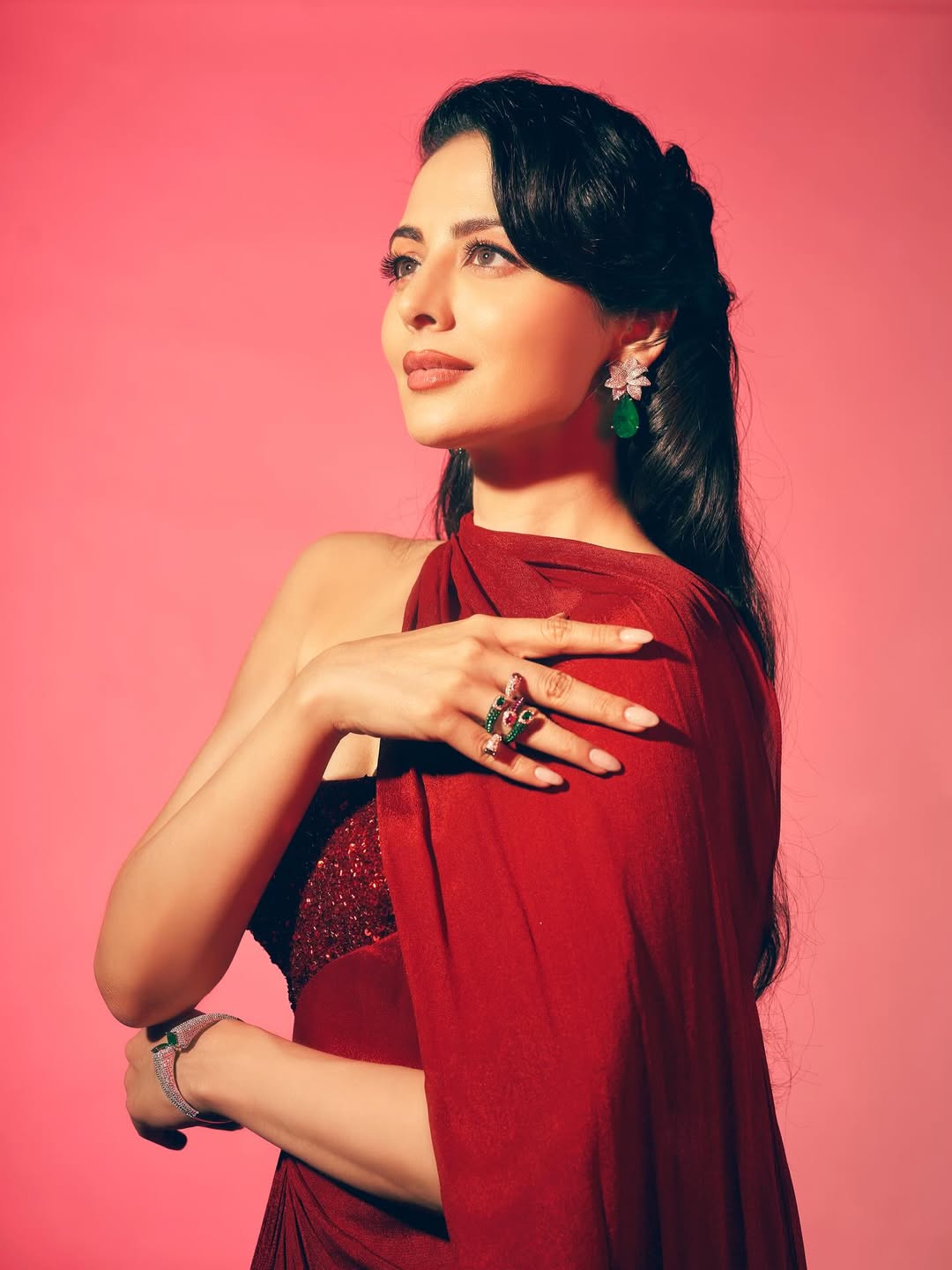 Zoya Afroz elegant red dress portrait