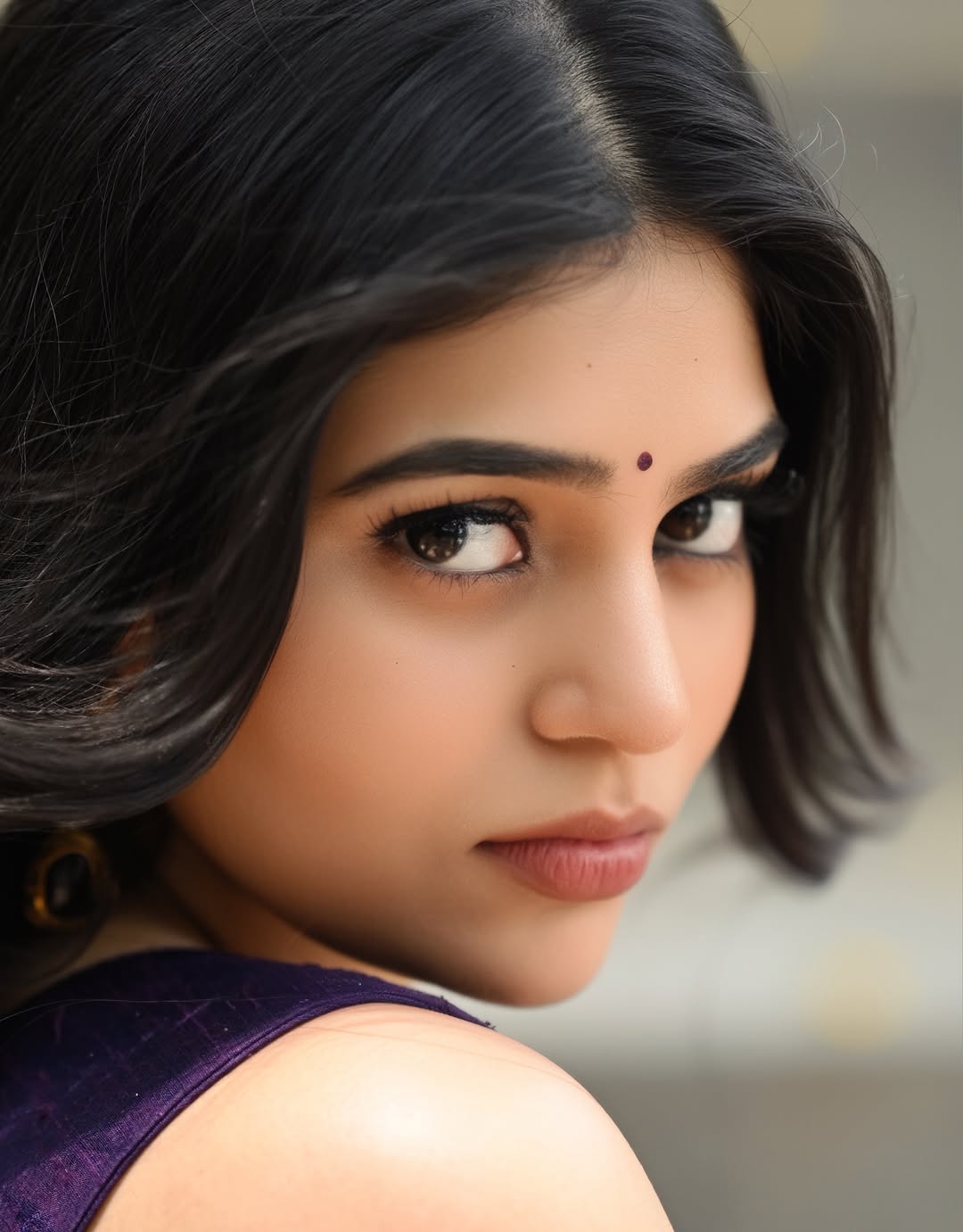 Bandhavi Sridhar over shoulder pose elegant stylish vibe