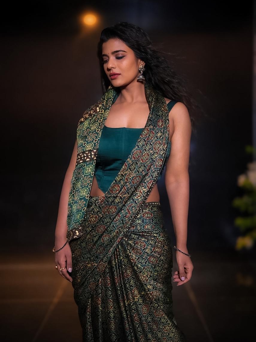 Aishwarya Rajesh in a saree with artistic and elegant styling