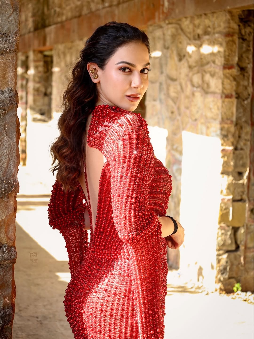 Palak Purswani in pearl embellished red gown dazzling look