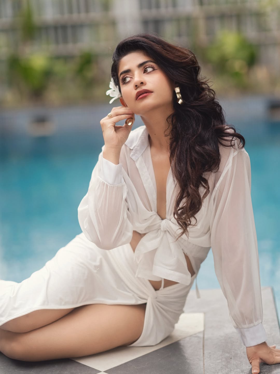 Abhignya Vuthaluru poolside glamour confident editorial pose