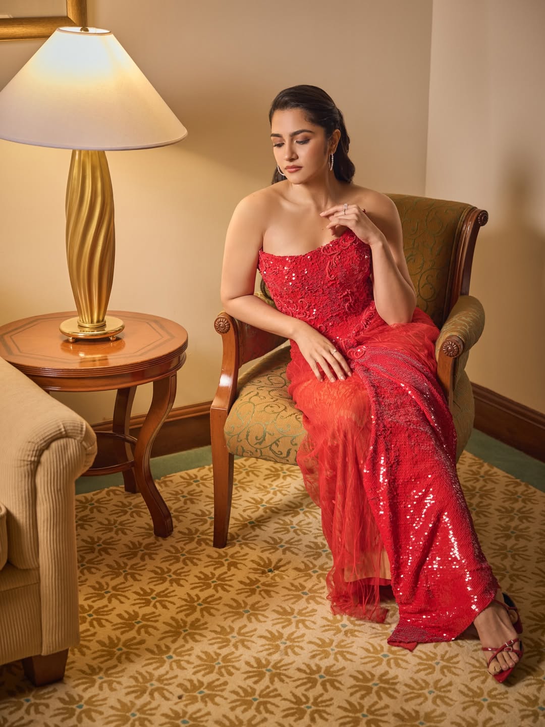 Actress Rukmini Vasanth Beautiful Photos In Red Colour Dress From Her Instagram Gallery
