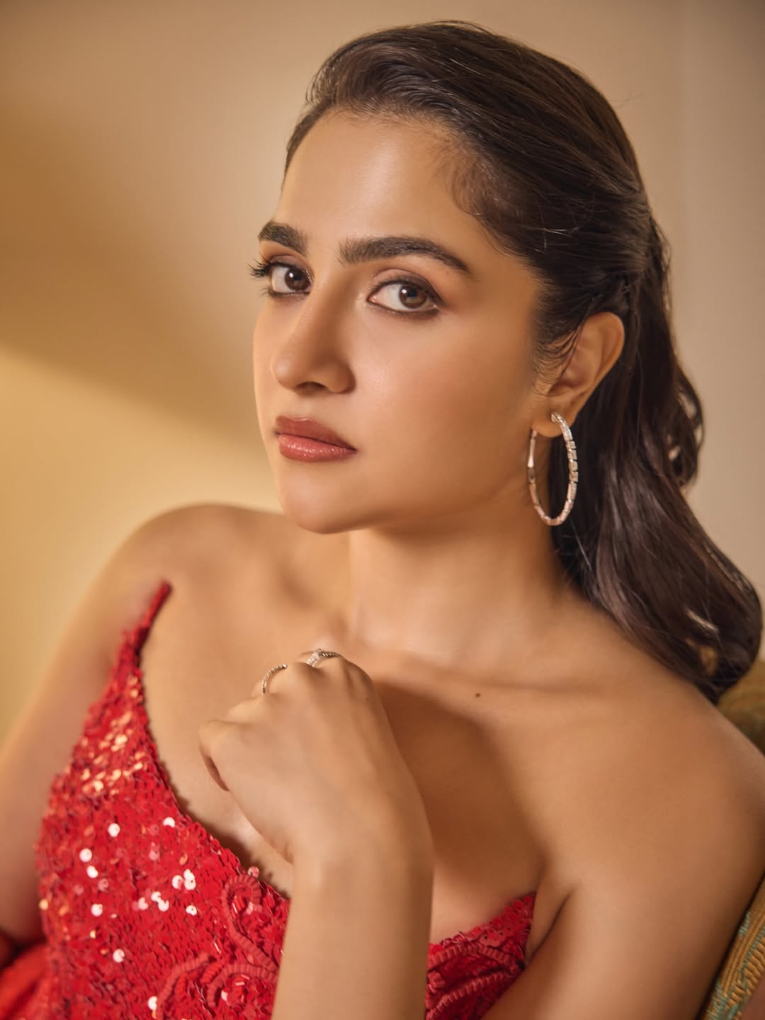Actress Rukmini Vasanth Beautiful Photos In Red Colour Dress From Her Instagram Gallery
