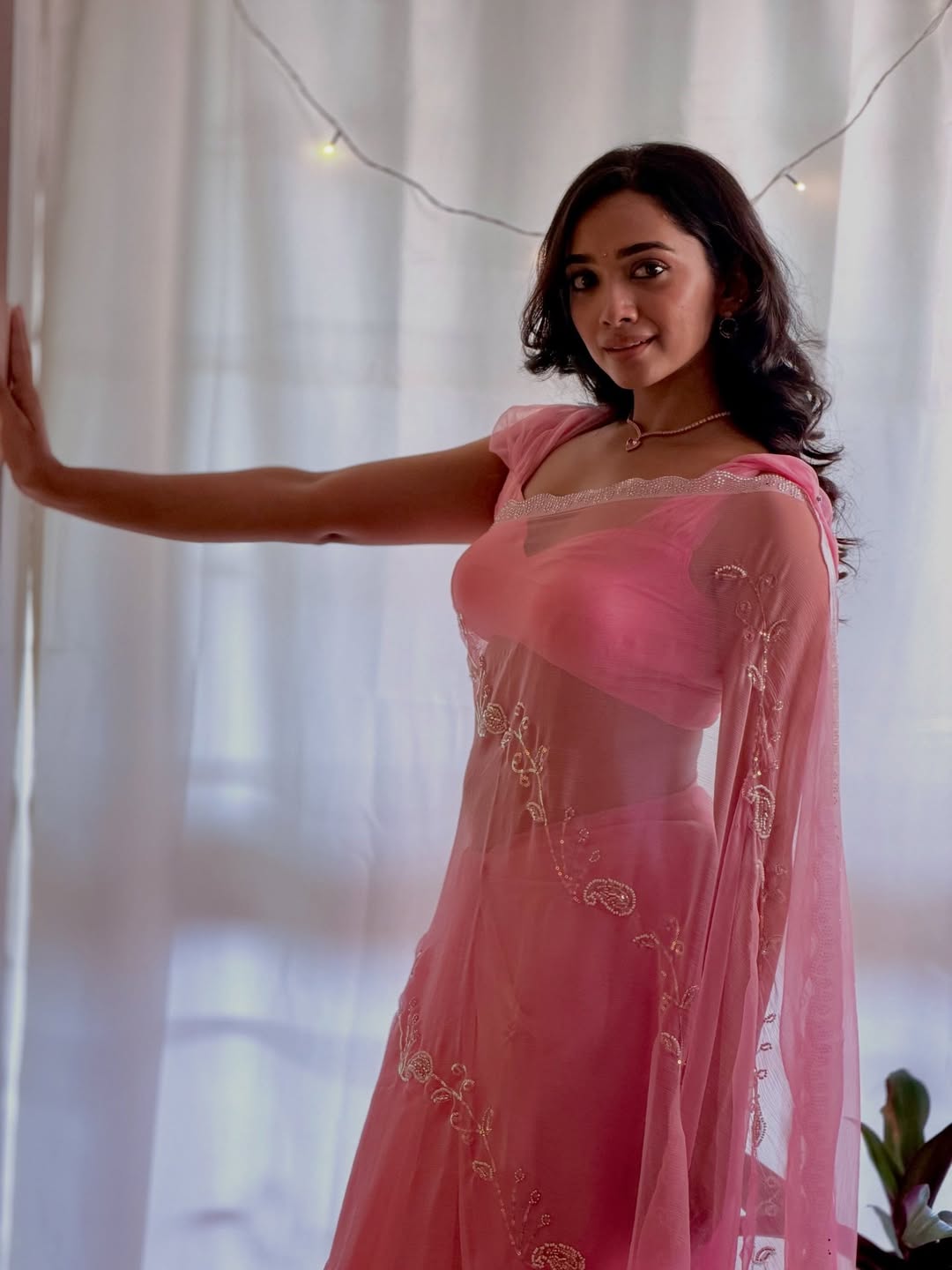 Actress Saanve Megghana Shares Her Recent Pink Colour Saree Gorgeous Photos