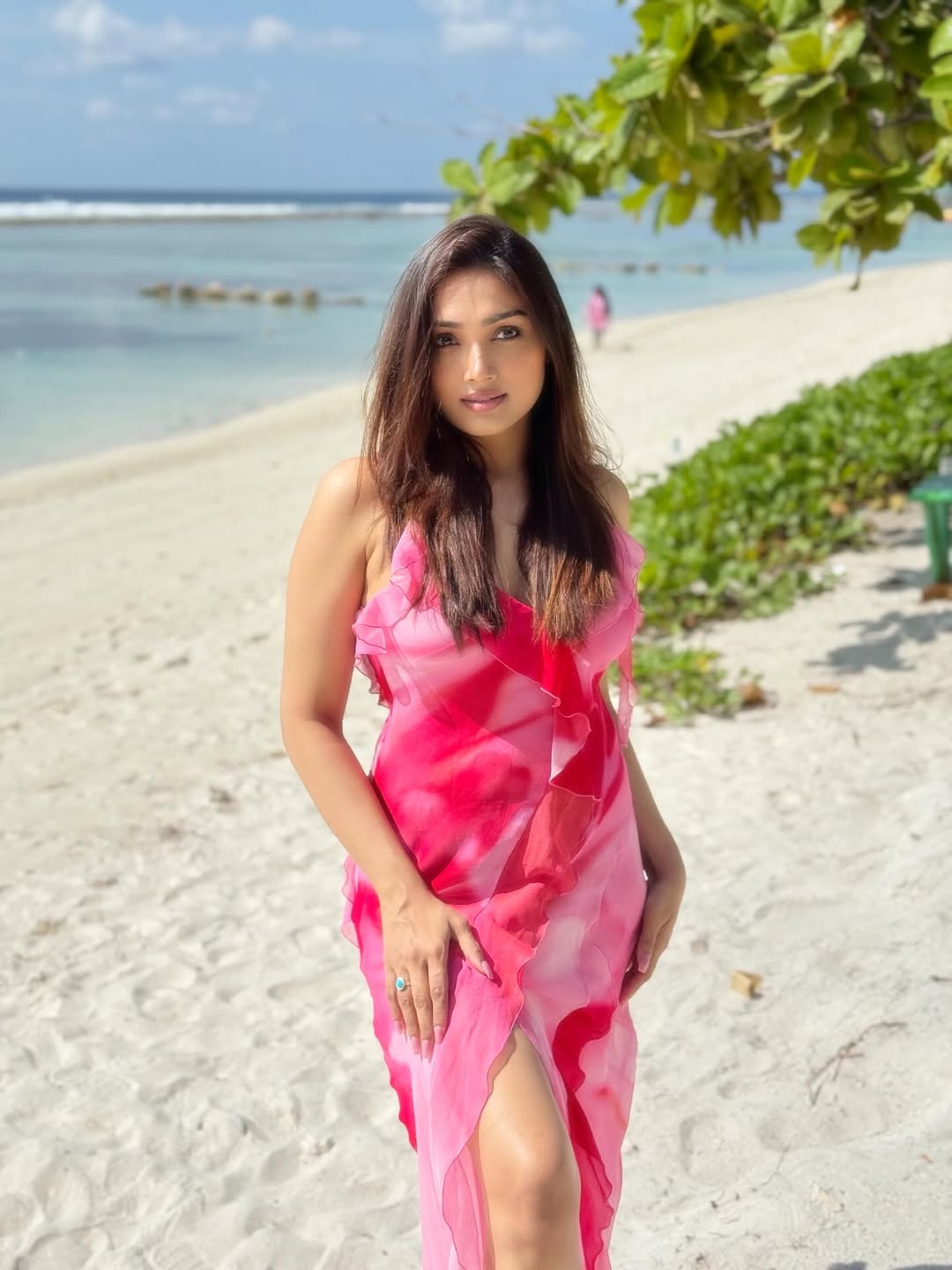 Aishwarya Devan pink beach dress flowing look