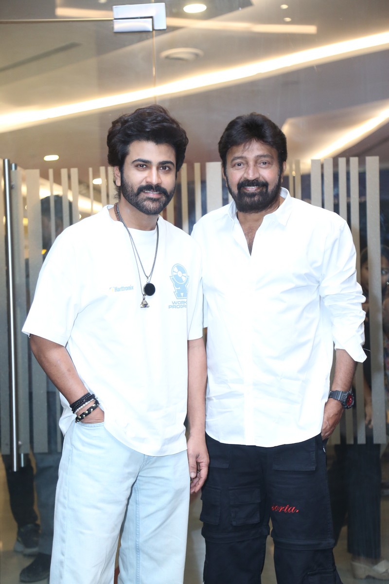 Sharwanand Rajasekhar posing together press meet