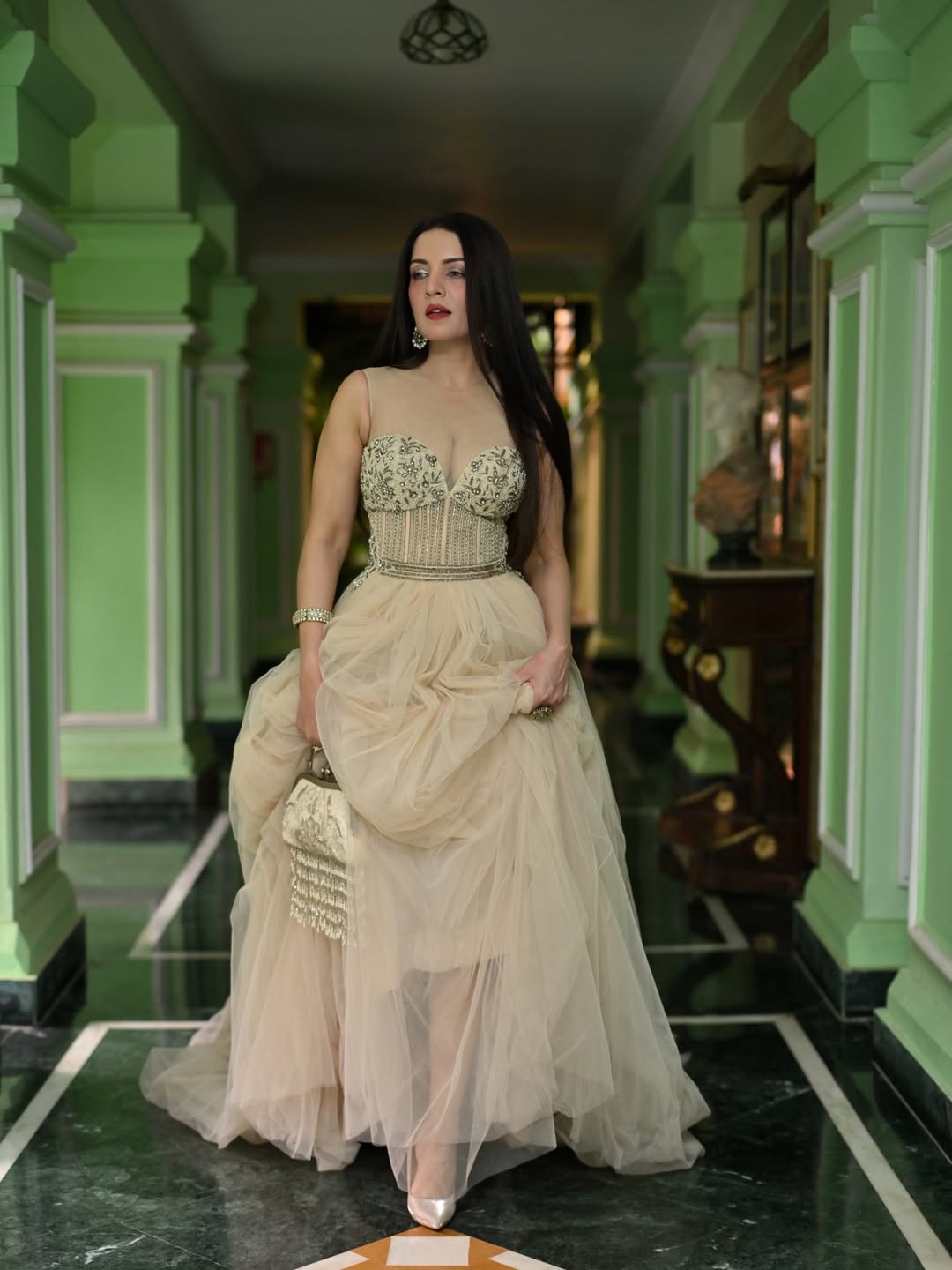 Celina Jaitly stunning high fashion dramatic look