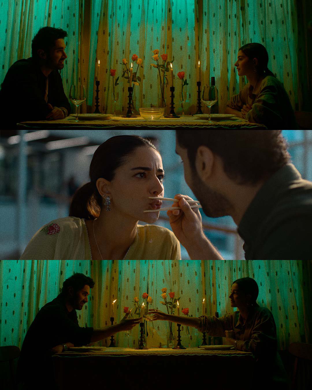 Lakshya Ananya Panday romantic dinner scene collage