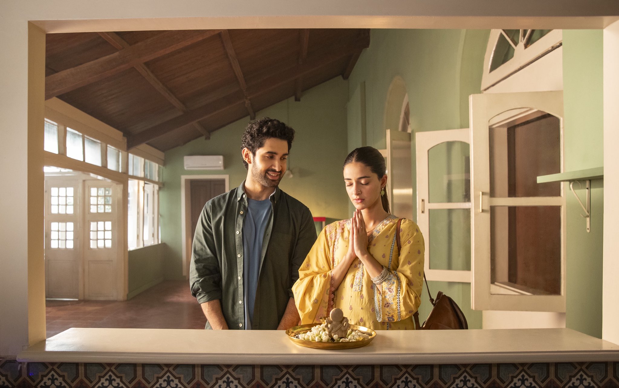 Ananya Panday praying Lakshya watching still