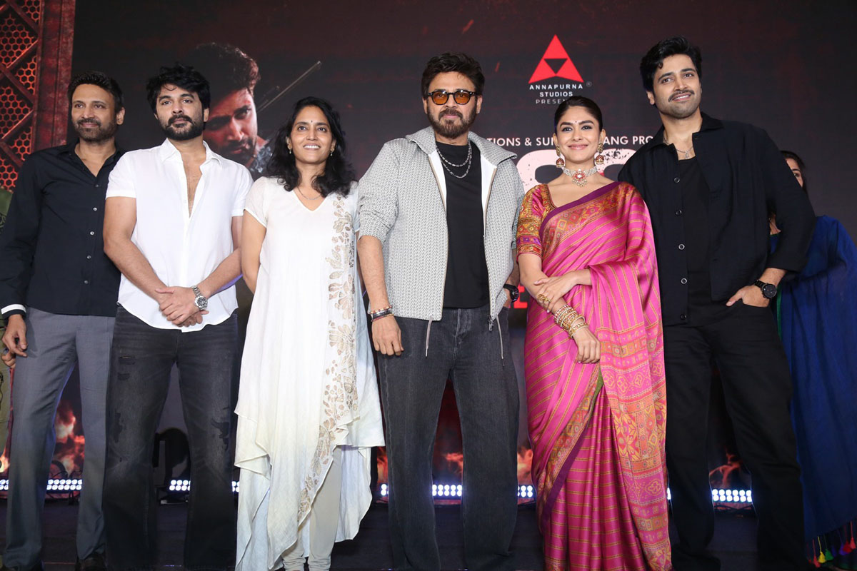 Dacoit cast posing together at pre release event