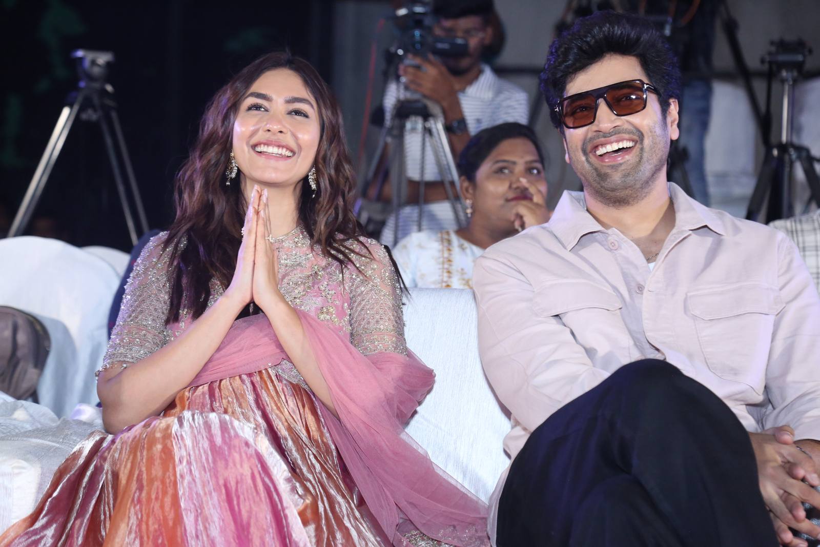 Adivi Sesh Mrunal seated together