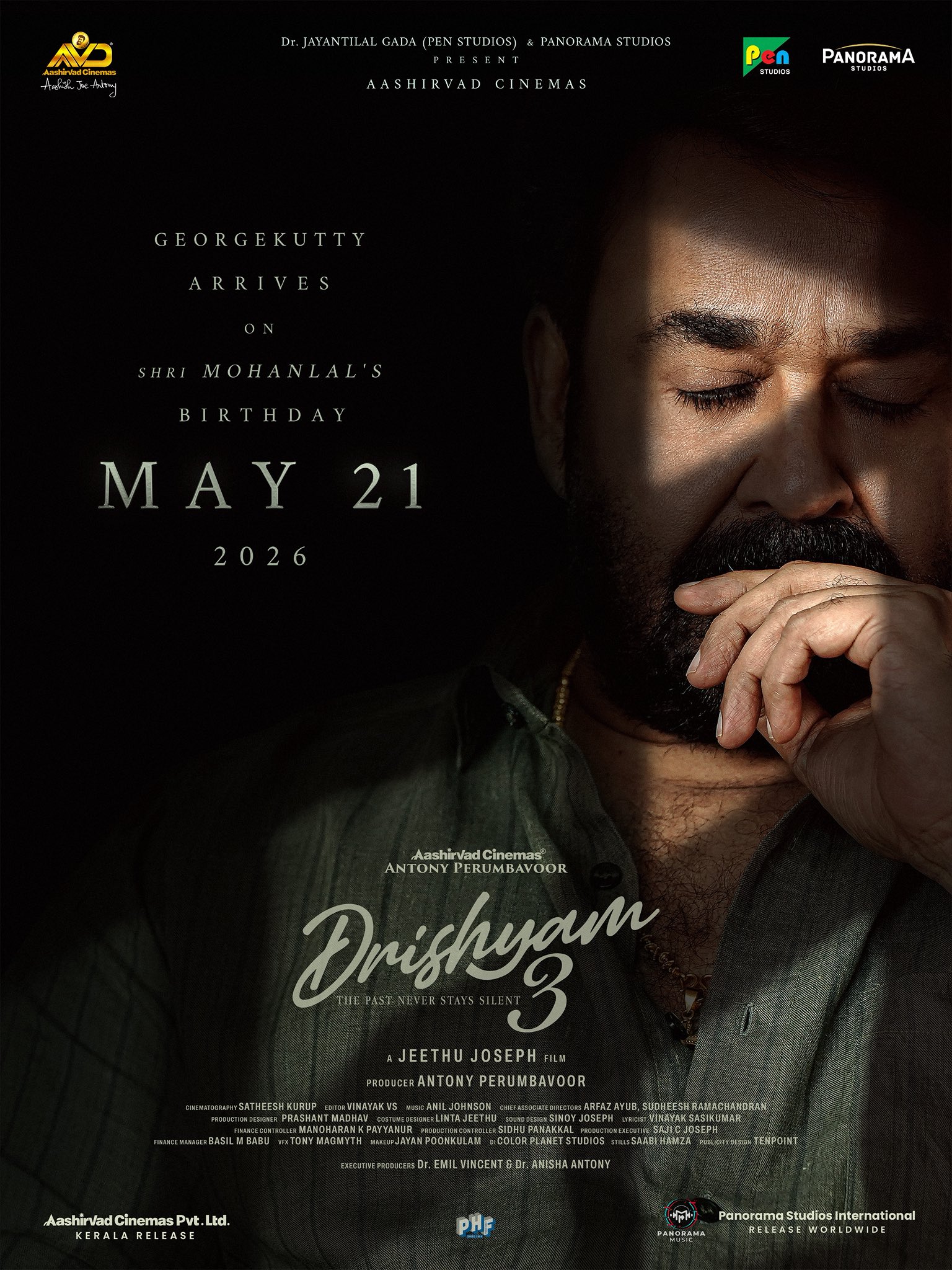 Drishyam 3 suspense poster Mohanlal intense look