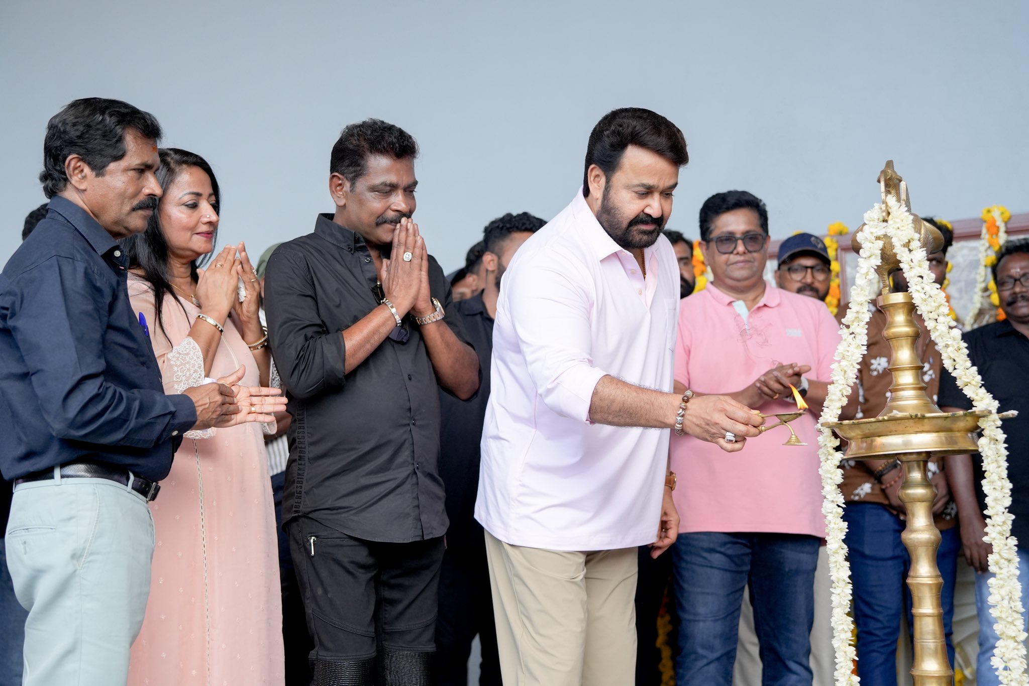 Mohanlal lighting diyas Drishyam 3 pooja ceremony