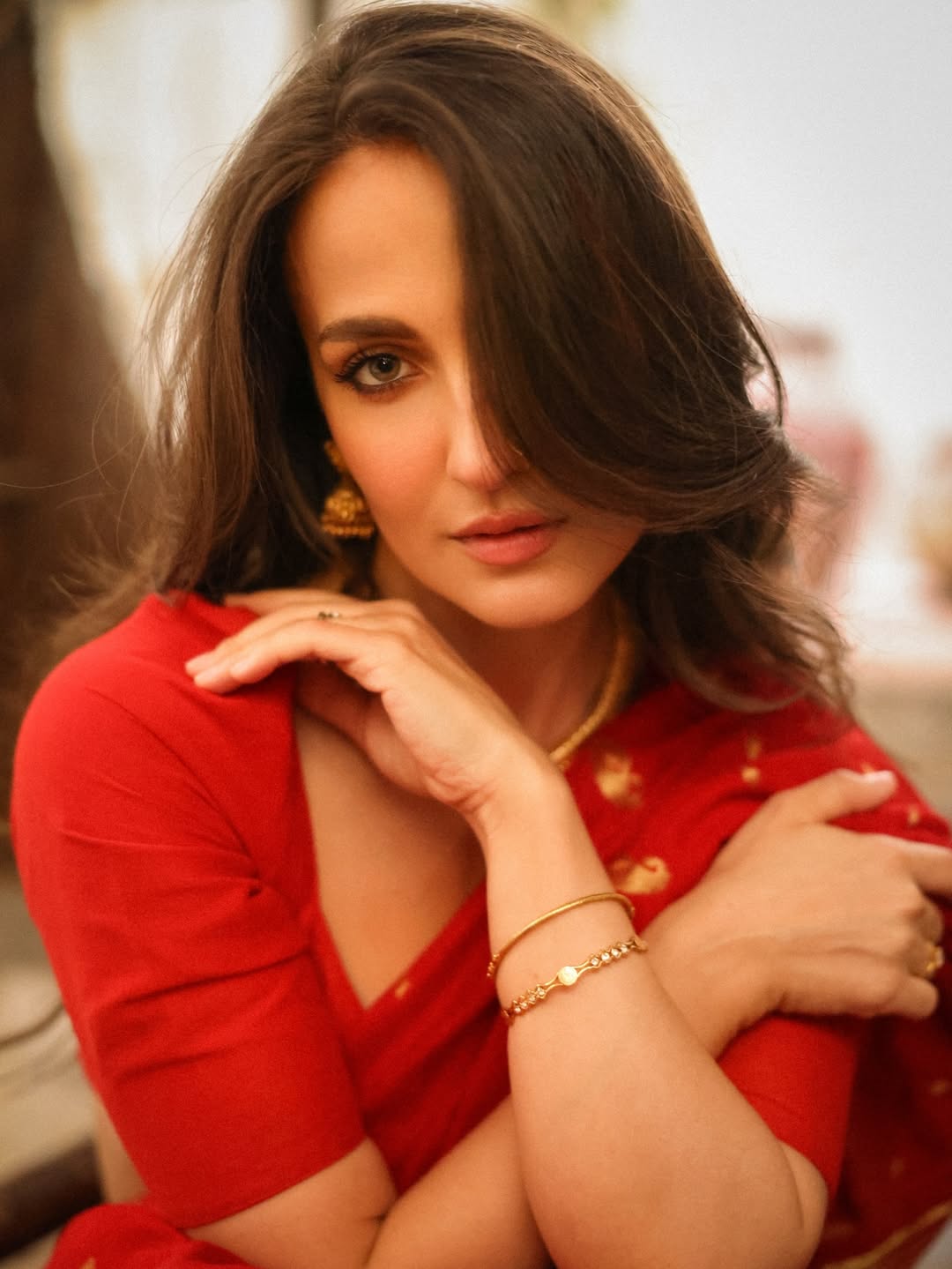 Elli Avram in red saree elegant timeless look