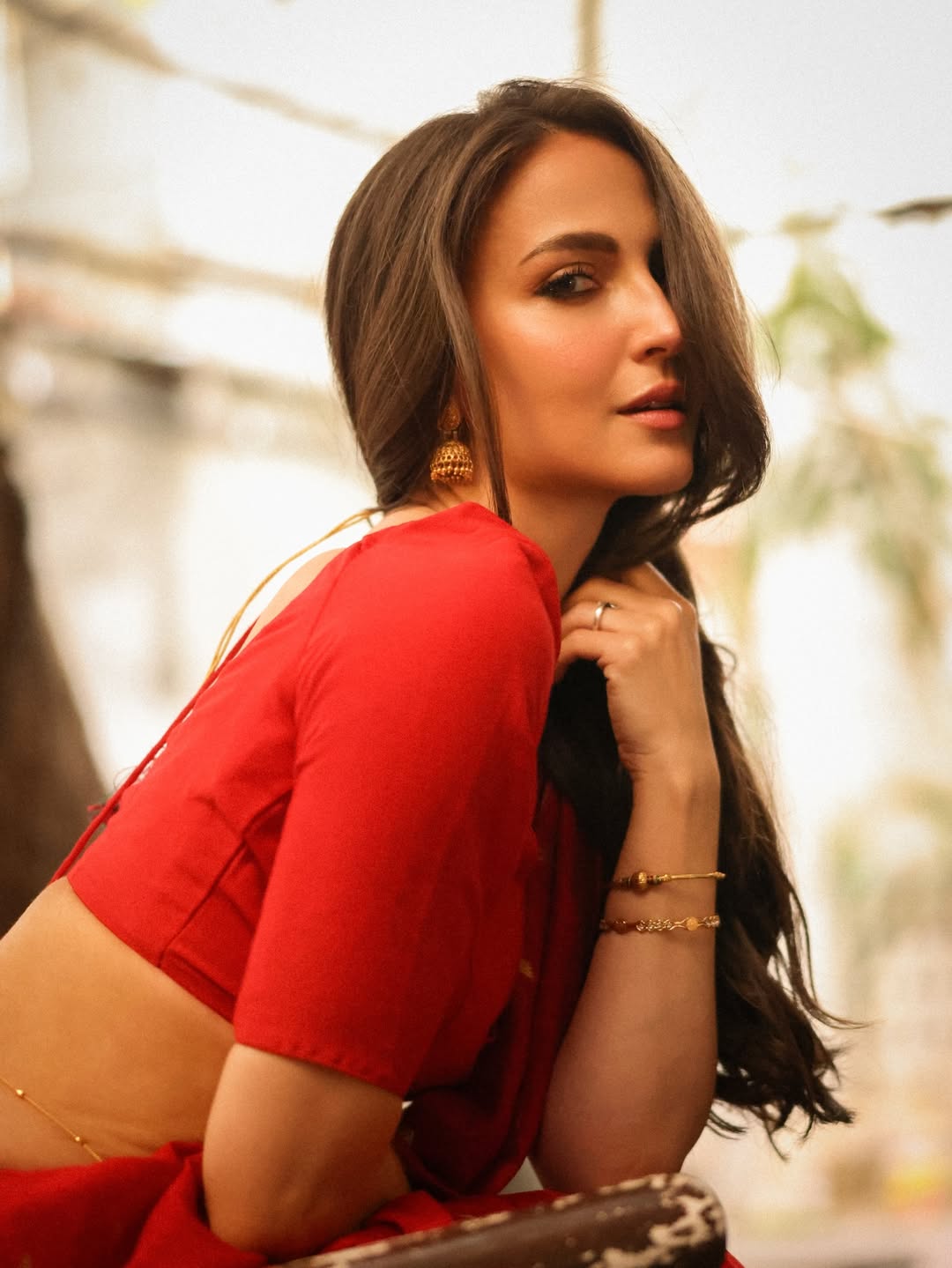 Elli Avram classic red saree graceful style statement