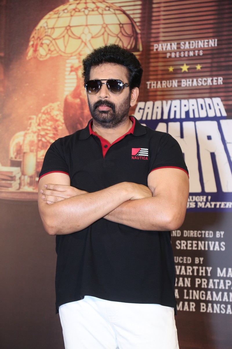 JD Chakravarthy captured at Gaayapadda Simham press meet