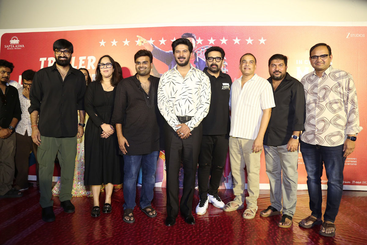 Producers Dulquer Salmaan JD Chakravarthy Dil Raju group photo