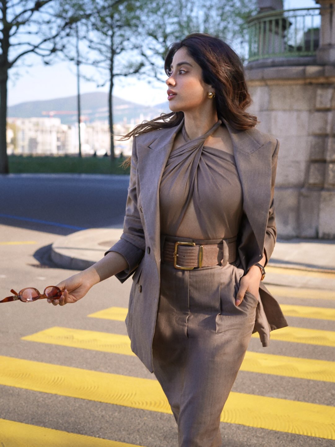 Janhvi Kapoor structured outfit gold belt fashion