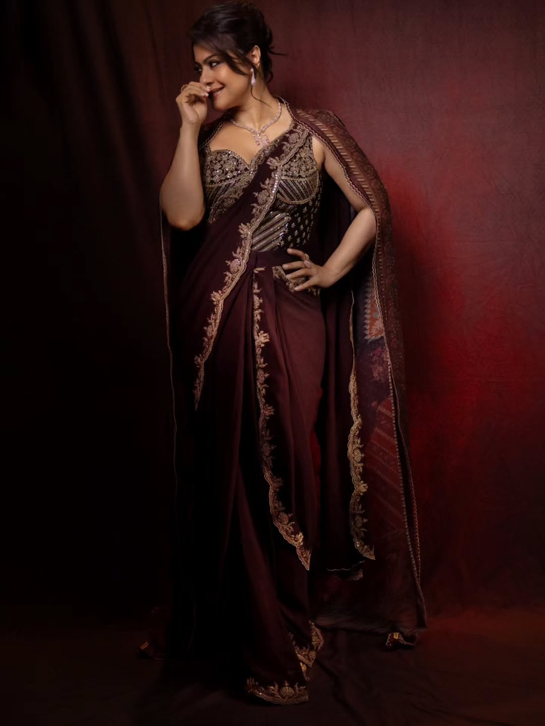 Kajol embroidered saree regal traditional look