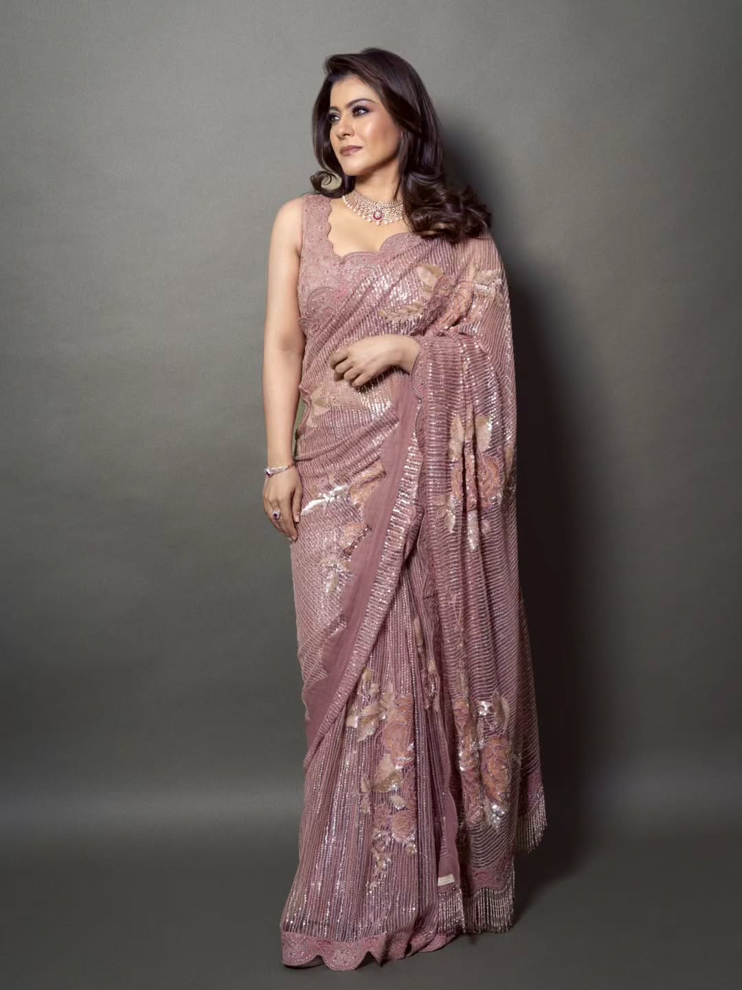 Kajol sequined saree glamorous fashion look