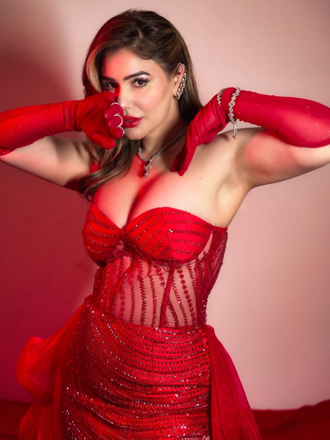 Kangna Sharma red sequin outfit confident look