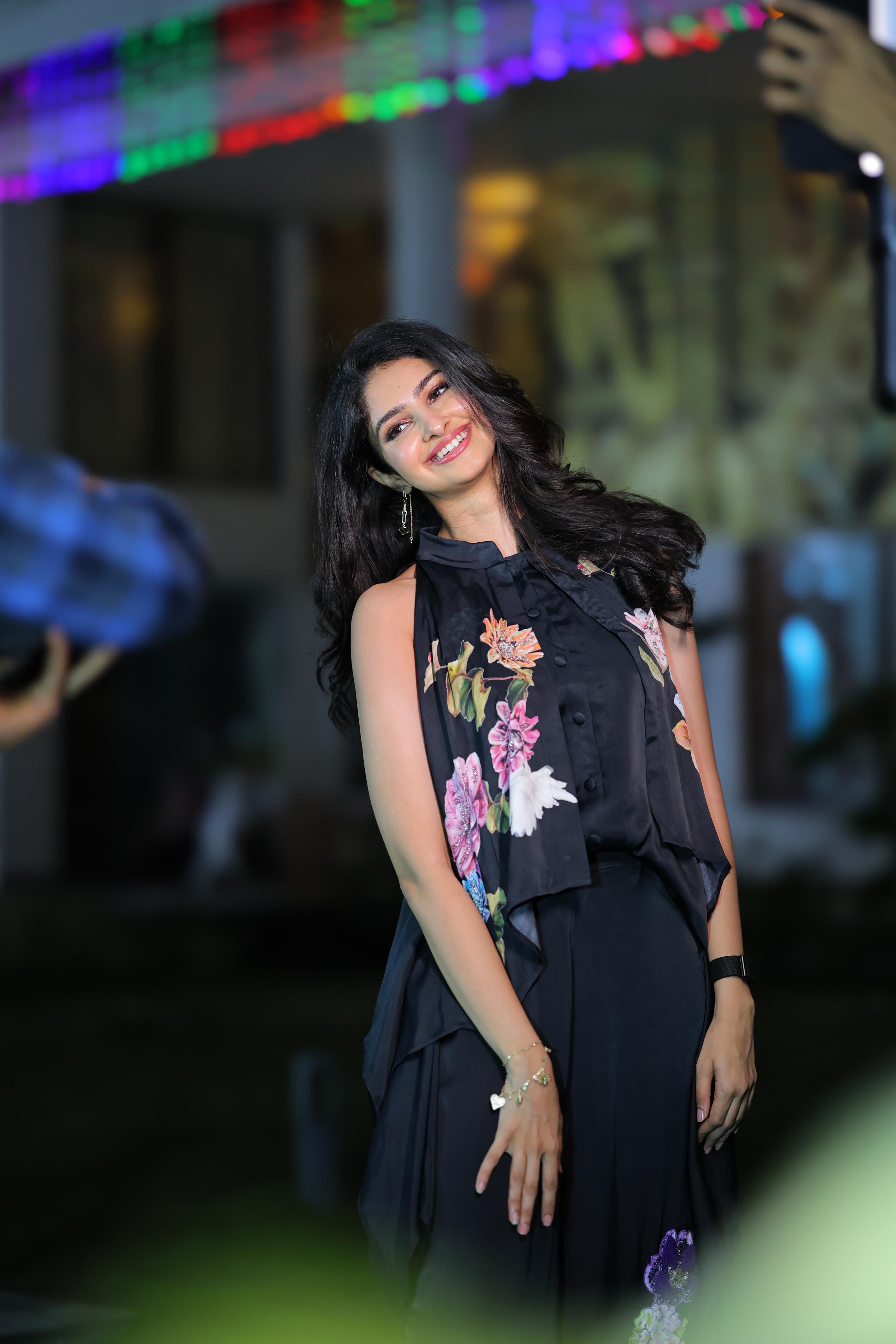 Manasa Varanasi floral dress monochrome stylish evening look