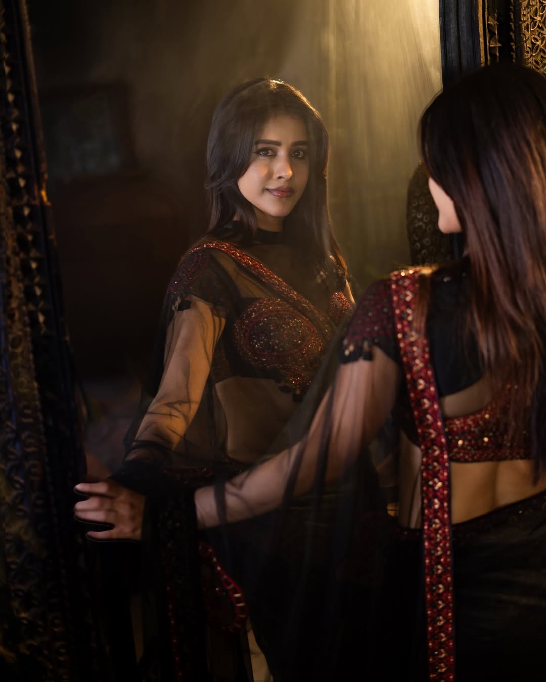 Nabha Natesh mirror reflection elegant pose