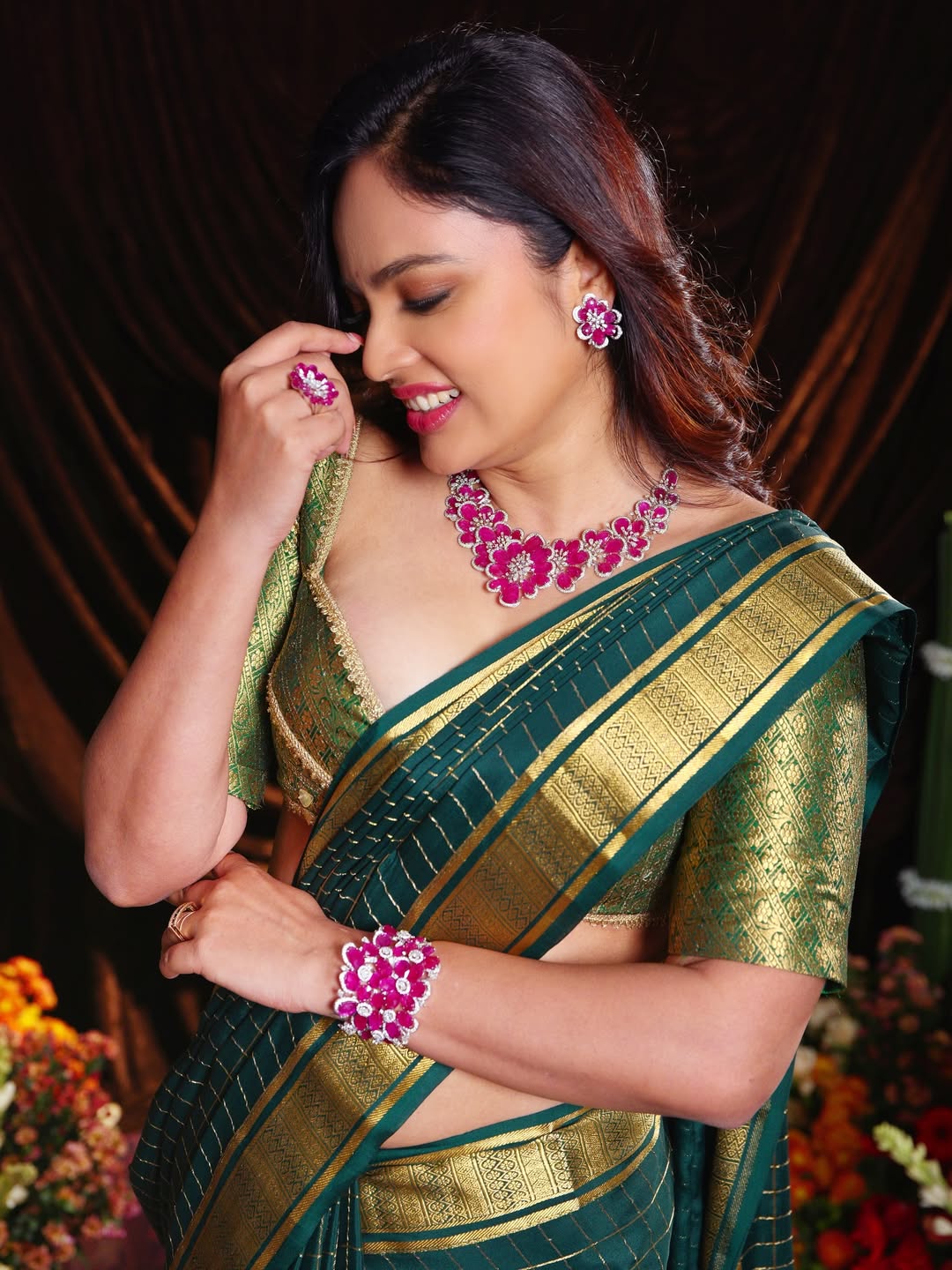 Nandita Swetha trendy saree stylish traditional outfit