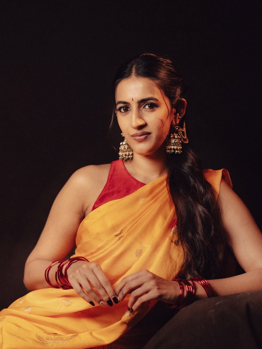 Niharika Konidela vibrant saree bold accessories modern charm