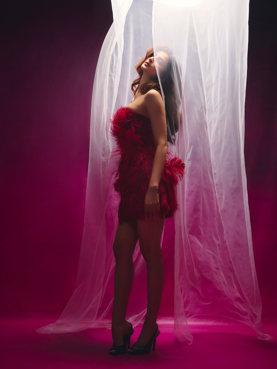 Palak Tiwari crimson feather outfit editorial look