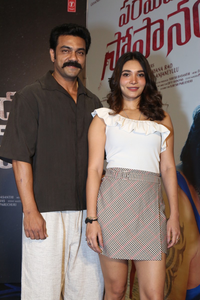 Arjun Ambati Jennifer Emmanuel posing at press meet