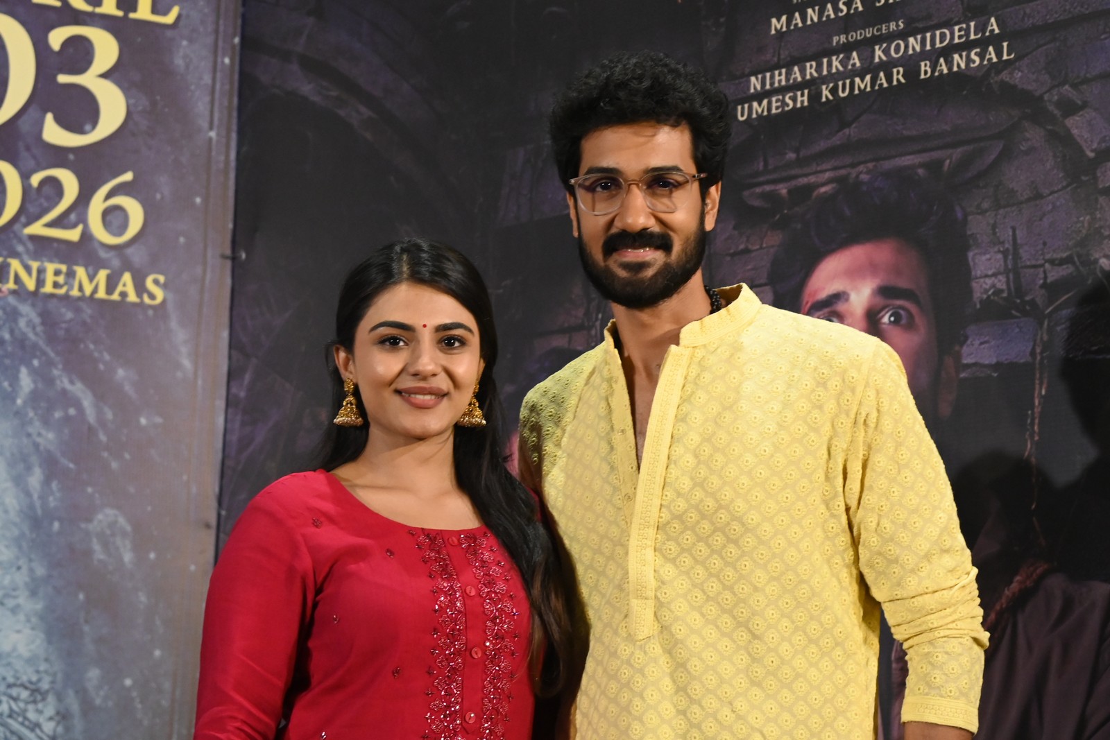 Nayan Sarika Sangeeth Shobhan stylish pose event