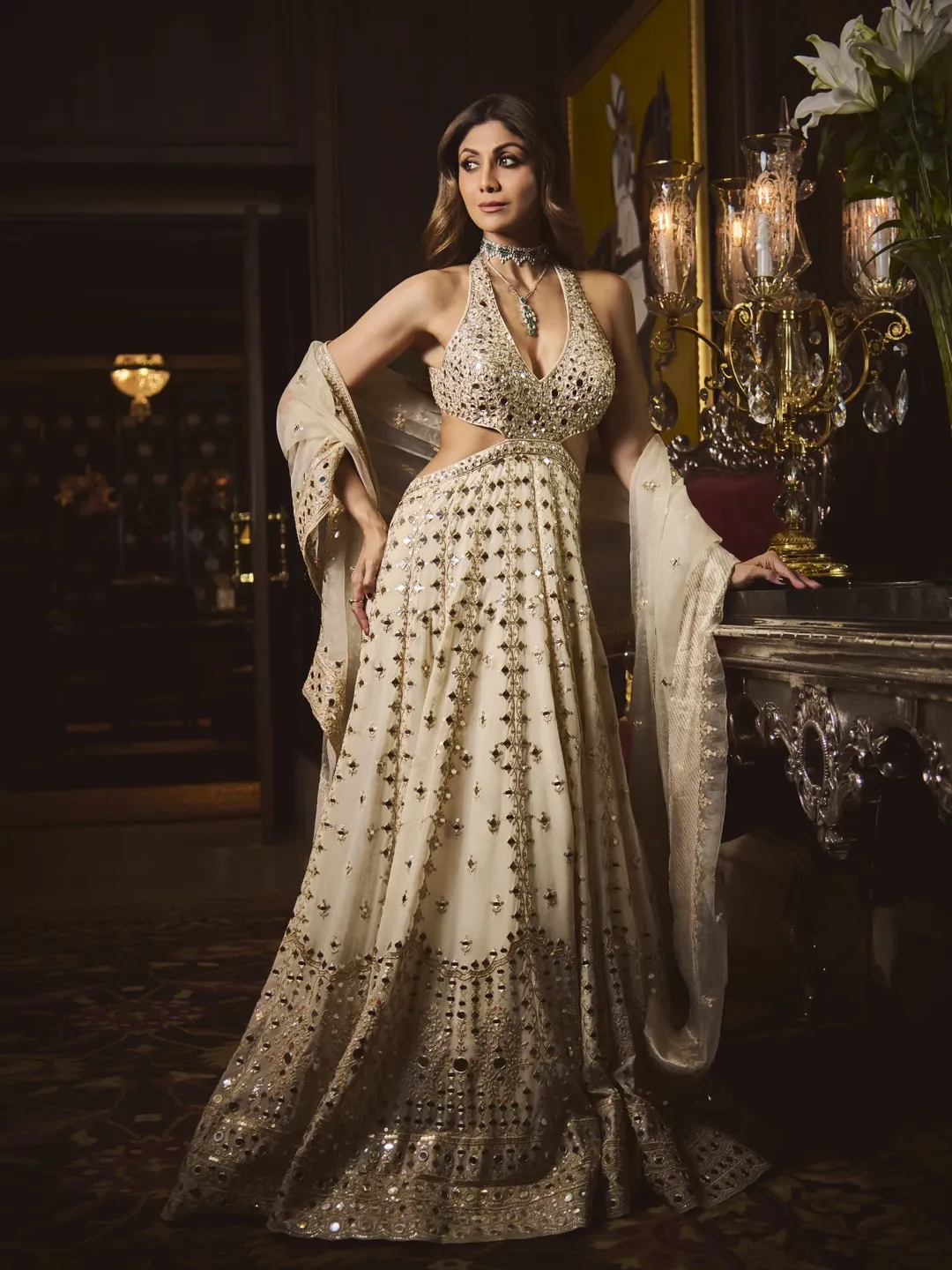 Shilpa Shetty gold lehenga regal elegant traditional look